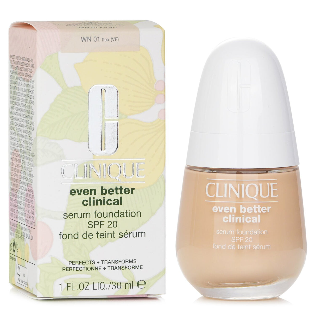 Clinique Even Better Clinical Serum Foundation SPF 20 in #WN 01 Flax offers buildable coverage with skincare benefits and UV protection.