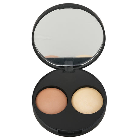 INIKA Organic Baked Mineral Contour Duo in Almond, featuring a champagne highlight and natural contour for a sculpted look.