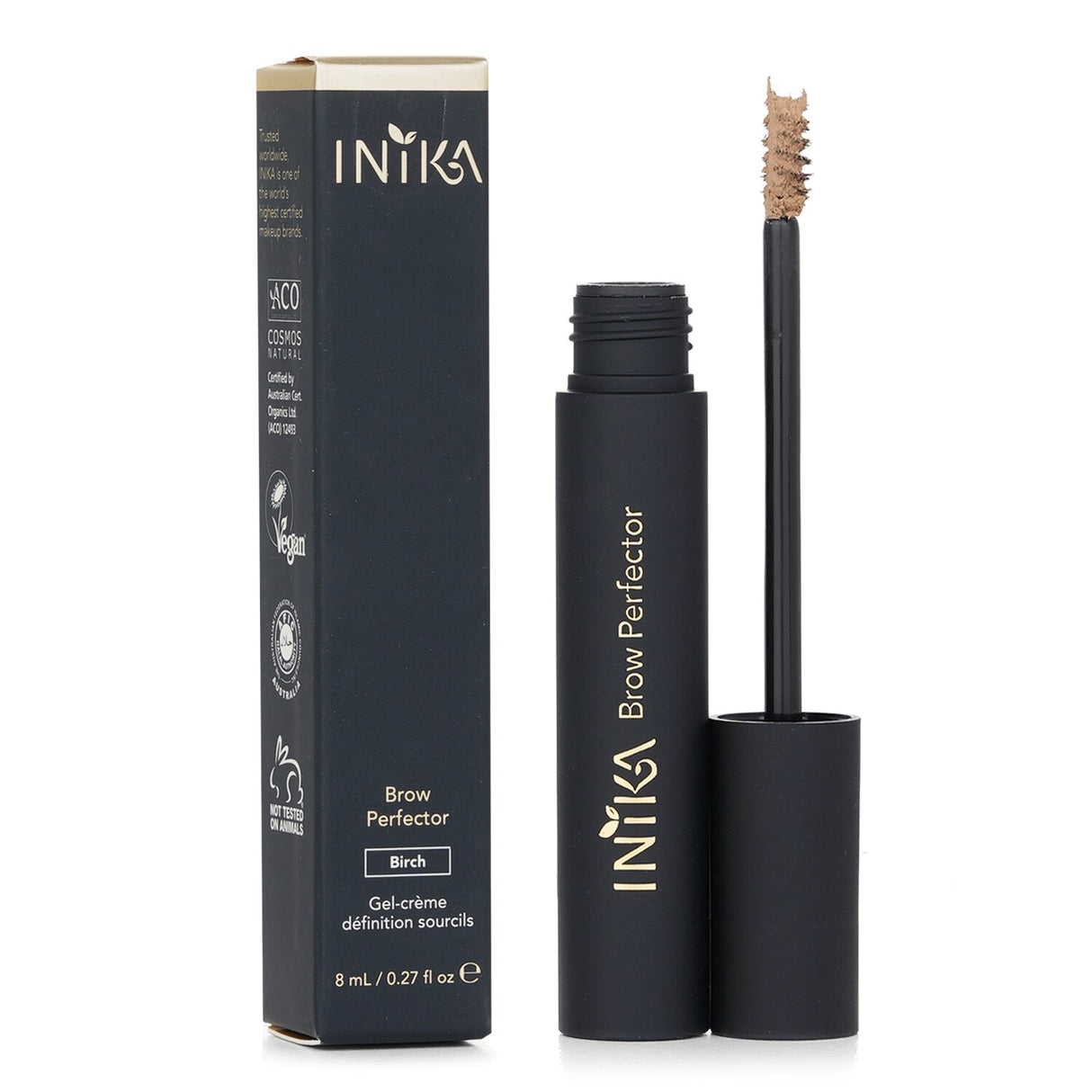 INIKA Organic Brow Perfector #Birch; 100% organic dual-ended pencil for tinted, volumized, and nourished brows.