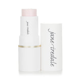 Pearlescent pink highlighter stick for fair skin, offering a radiant finish and hydration with jojoba seed oil.