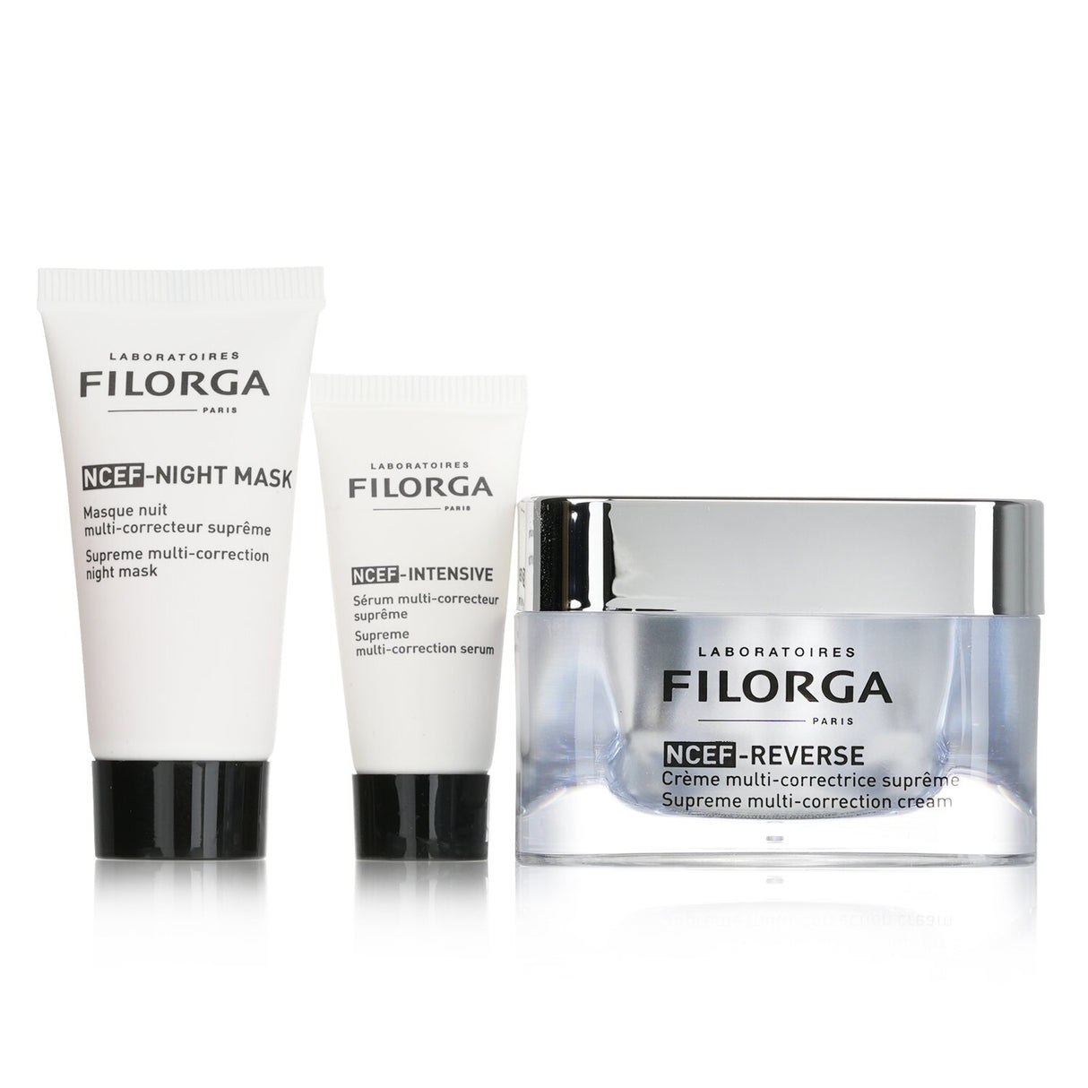 Filorga Anti-Ageing Revolution Gift Set featuring three skincare products and a stylish bag, designed for youthful, radiant skin.