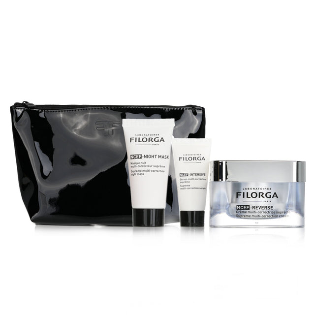 Filorga Anti-Ageing Revolution Gift Set with three potent products for youthful skin, elegantly packaged in a stylish bag.