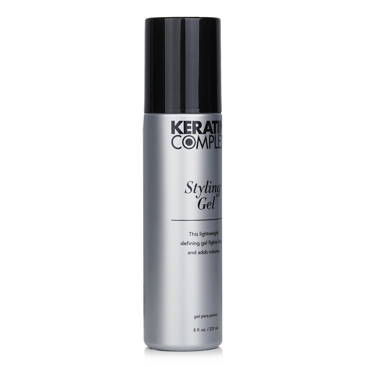 Lightweight Keratin Complex Styling Gel for frizz-free, defined hair; enhances texture and volume for all hair types.