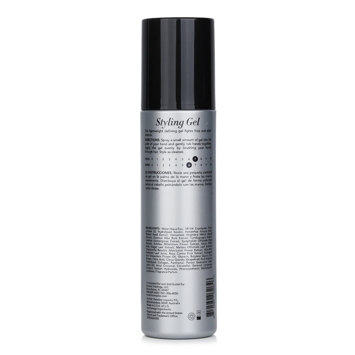 Lightweight Keratin Complex styling gel for frizz-free, defined hair with volume; suitable for all hair types.