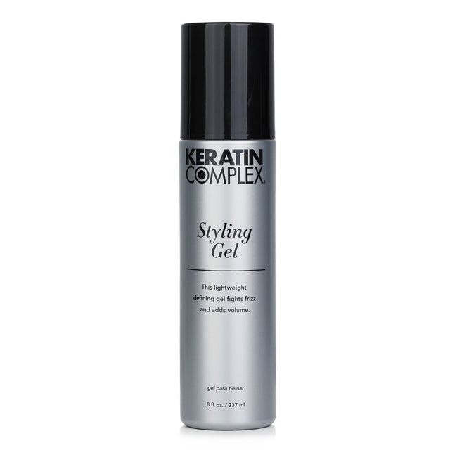 Lightweight Keratin Complex Styling Gel for frizz-free, defined hair; enhances texture and shine for all hair types.