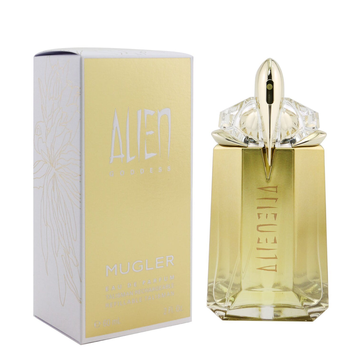 Elegant 60ml refillable bottle of Thierry Mugler Alien Goddess Eau De Parfum, featuring floral vanilla notes for spring and summer.