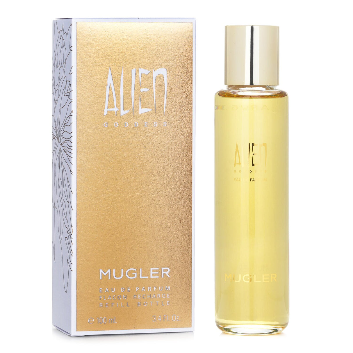 Refillable 100ml bottle of Thierry Mugler's Alien Goddess Eau De Parfum, featuring floral vanilla notes for modern women.