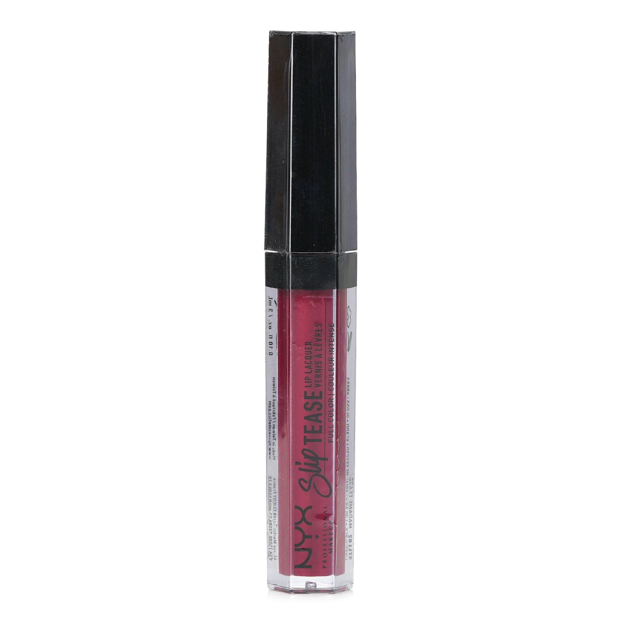 NYX Slip Tease Lip Lacquer #Madame Tease in 3ml, offering full coverage, glossy finish, and a soft vanilla-mint scent.