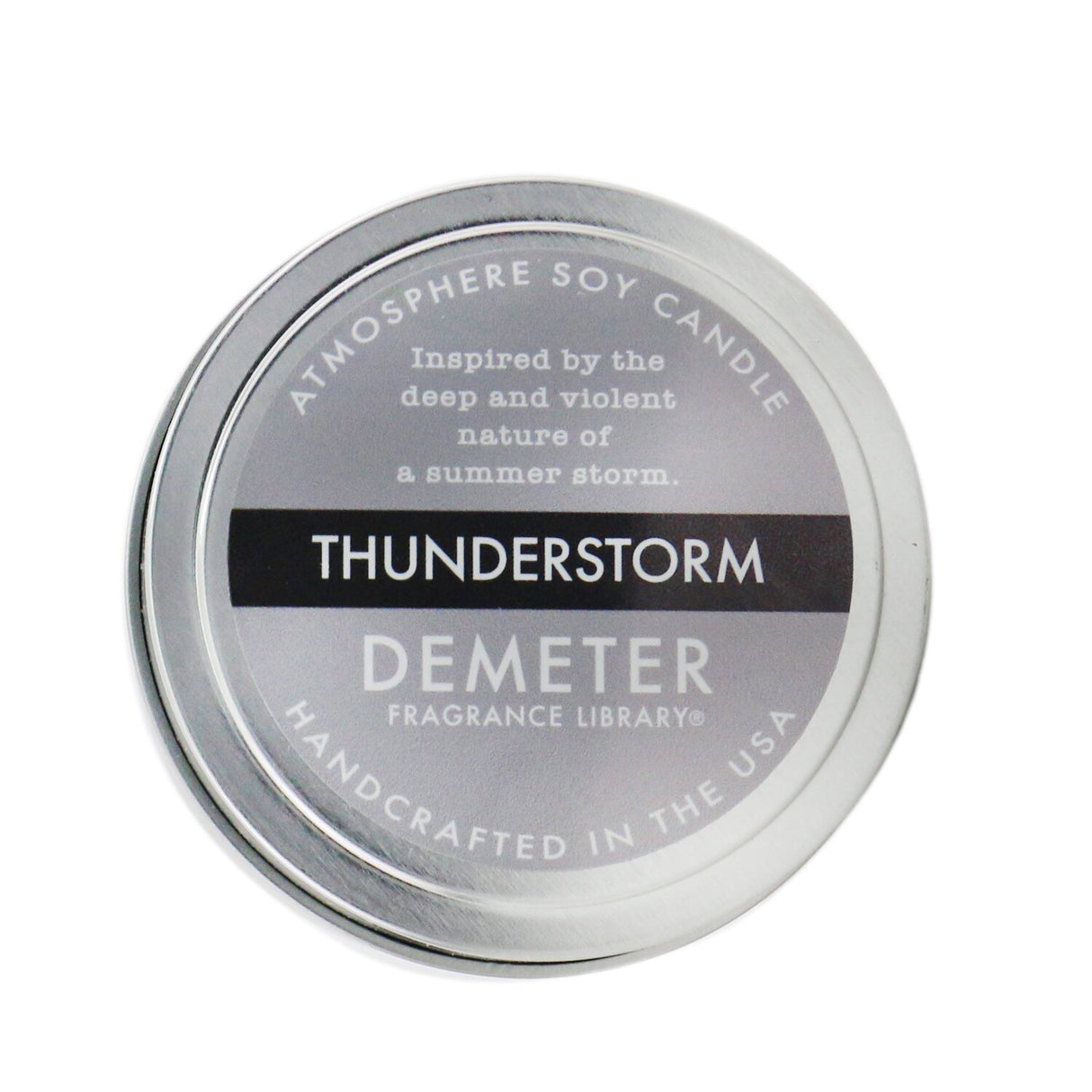 Demeter Thunderstorm Soy Candle, 170g; handcrafted, soothing scent evokes a serene thunderstorm ambiance for relaxation.