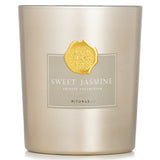 Luxurious Sweet Jasmine scented candle in a champagne jar, made with 70% natural wax, burns for 60 hours, enhances relaxation.