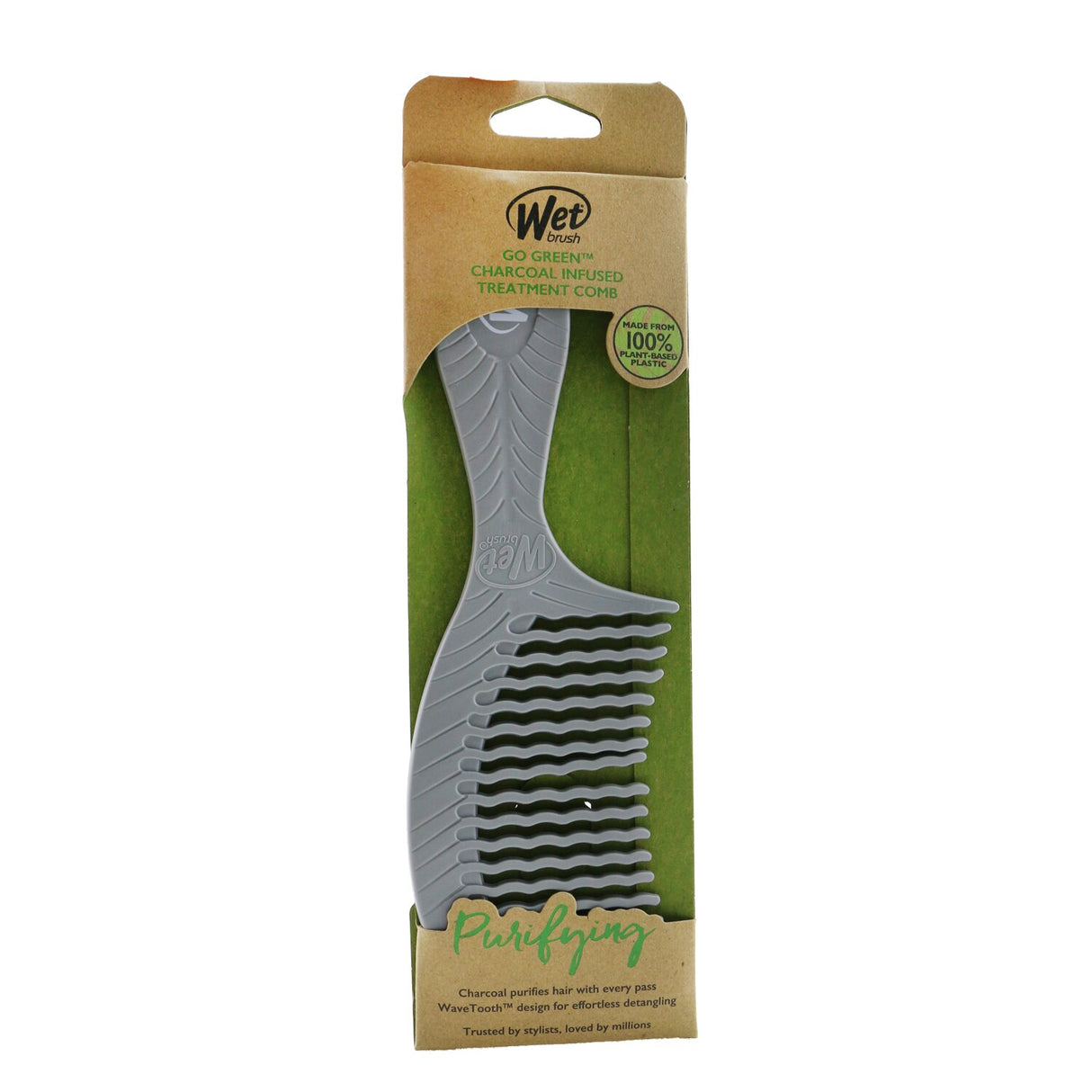 Eco-friendly charcoal treatment comb featuring WaveTooth™ design for effortless detangling and hair purification.