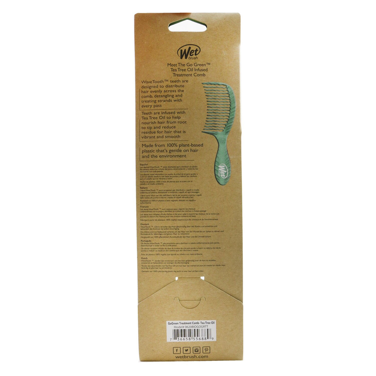 Eco-friendly Wet Brush Go Green Treatment Comb with Tea Tree Oil for smooth, vibrant hair; designed for all hair types.