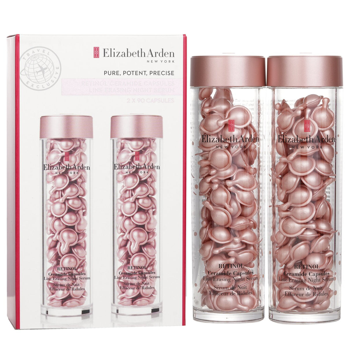 Elizabeth Arden Ceramide Retinol Capsules, a duo for youthful skin, combat wrinkles and enhance hydration overnight.