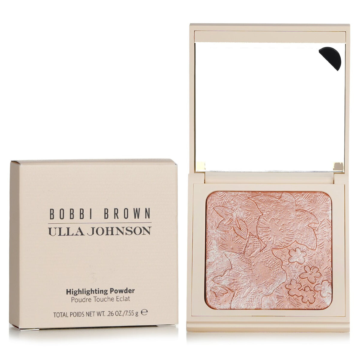 Bobbi Brown Highlighting Powder #Pink Glow, a silky, light-reflective powder for a radiant finish in a sleek compact.