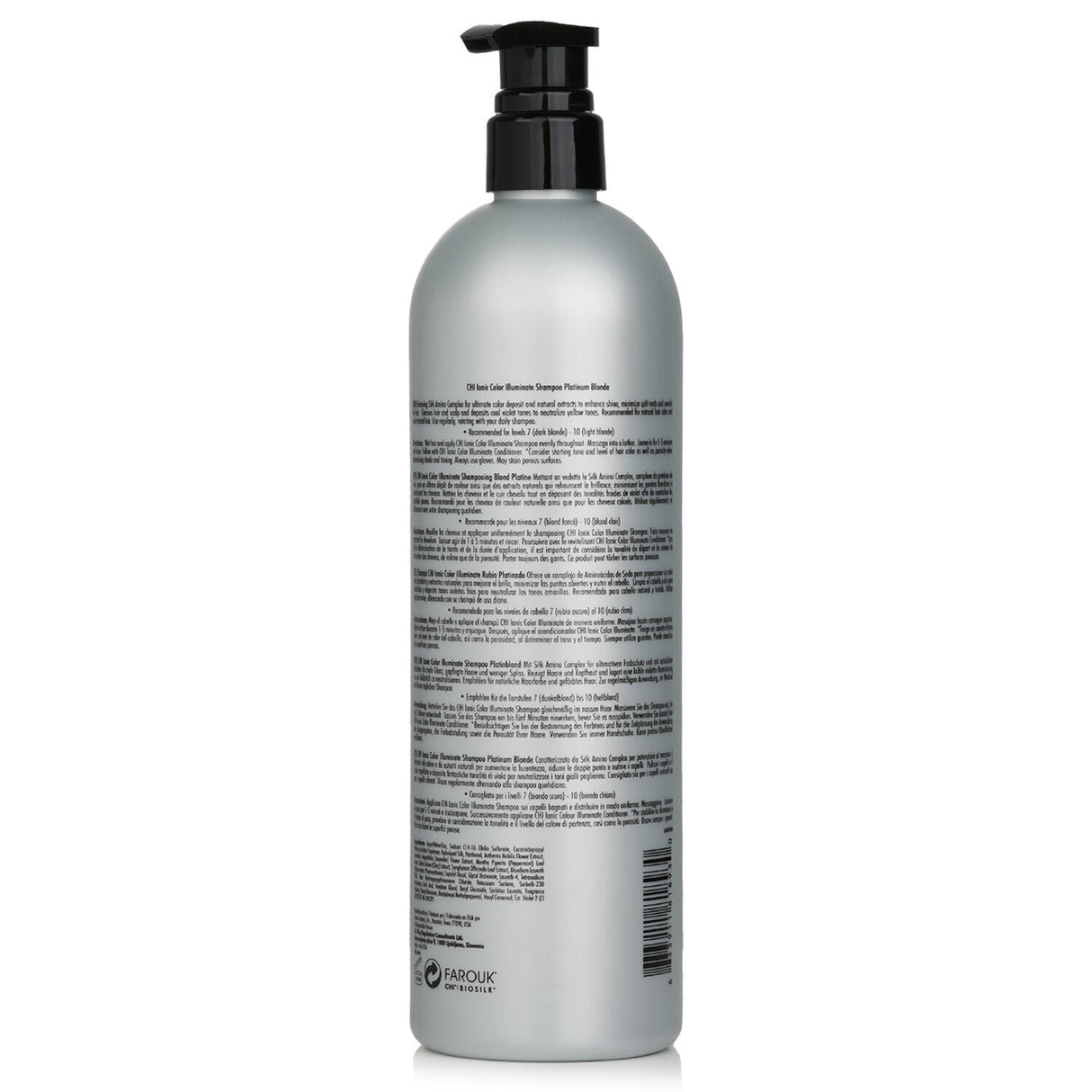 CHI Ionic Color Illuminate Shampoo #Platinum Blonde - 739ml, a sulfate-free, 90% natural formula for vibrant color and deep moisture.