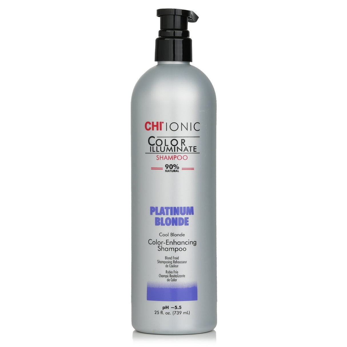 CHI Ionic Color Illuminate Shampoo in Platinum Blonde, 739ml, for vibrant color and deep moisture for colored hair.