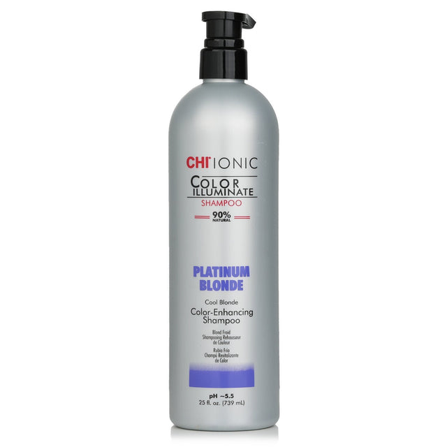 CHI Ionic Color Illuminate Shampoo in Platinum Blonde, 739ml, for vibrant color and deep moisture for colored hair.