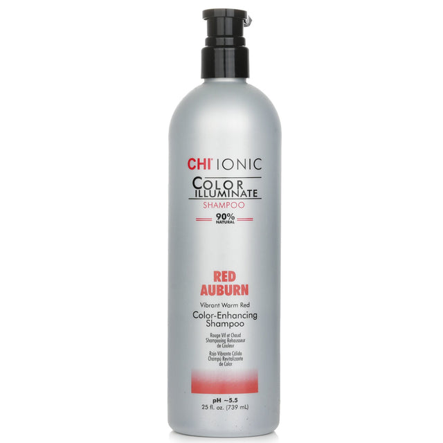 Revitalize vibrant hair color with CHI Ionic Color Illuminate Shampoo in #Red Auburn, featuring a 90% natural Silk Amino Complex.