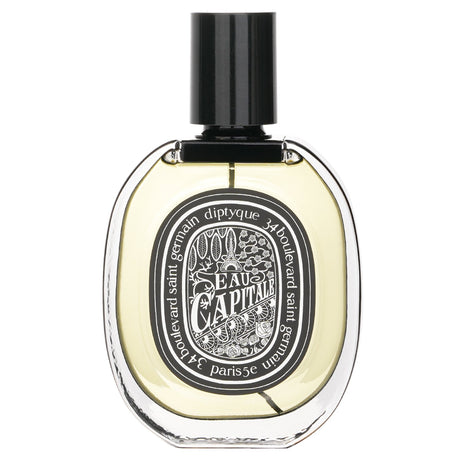 Elegant 75ml Diptyque Eau Capitale Eau De Parfum with spicy pink pepper and bergamot, featuring a rose heart and patchouli base.