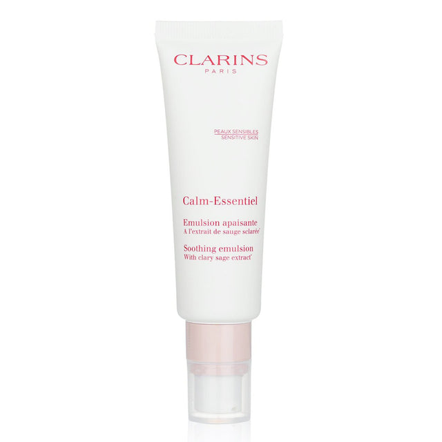 Calm-Essentiel Soothing Emulsion by Clarins, a 50ml facial treatment for sensitive skin, hydrates and calms with natural ingredients.