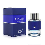 Montblanc Explorer Ultra Blue 60ml parfum, a fresh citrus scent for men with vibrant bergamot and soothing ambergris notes.