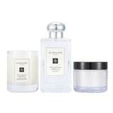 Elegant Jo Malone English Pear & Freesia Coffret featuring cologne spray, body cream, and scented candle for luxurious fragrance experience.