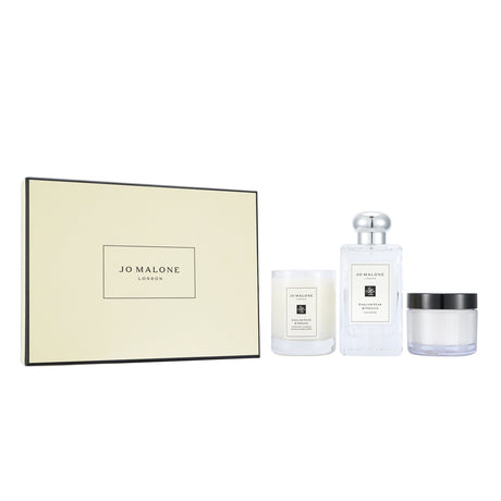 Jo Malone English Pear & Freesia Coffret featuring cologne, body cream, and scented candle for a luxurious fragrance experience.