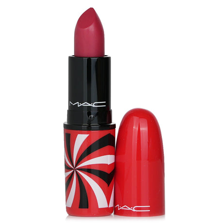 MAC lipstick in #For My Next Trick, a luxurious matte with high color payoff, enriched with Vitamin E and C for hydration.