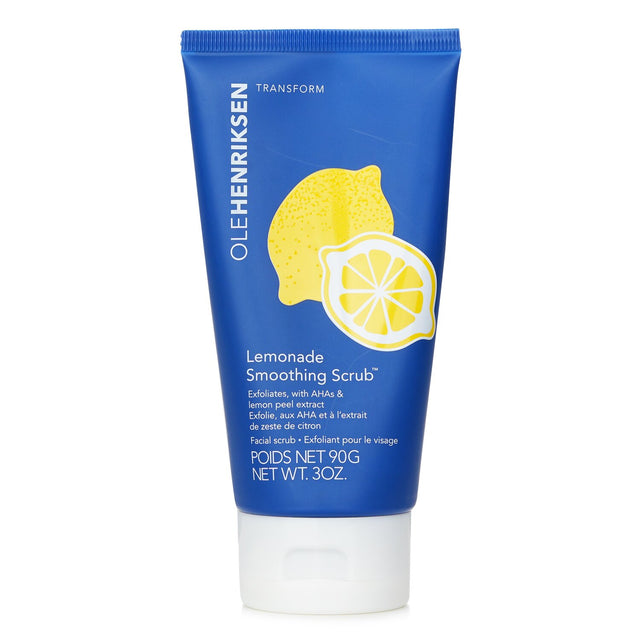 A 90ml tube of Ole Henriksen Transform Lemonade Smoothing Scrub, featuring AHAs and sugar exfoliants for refreshed skin.