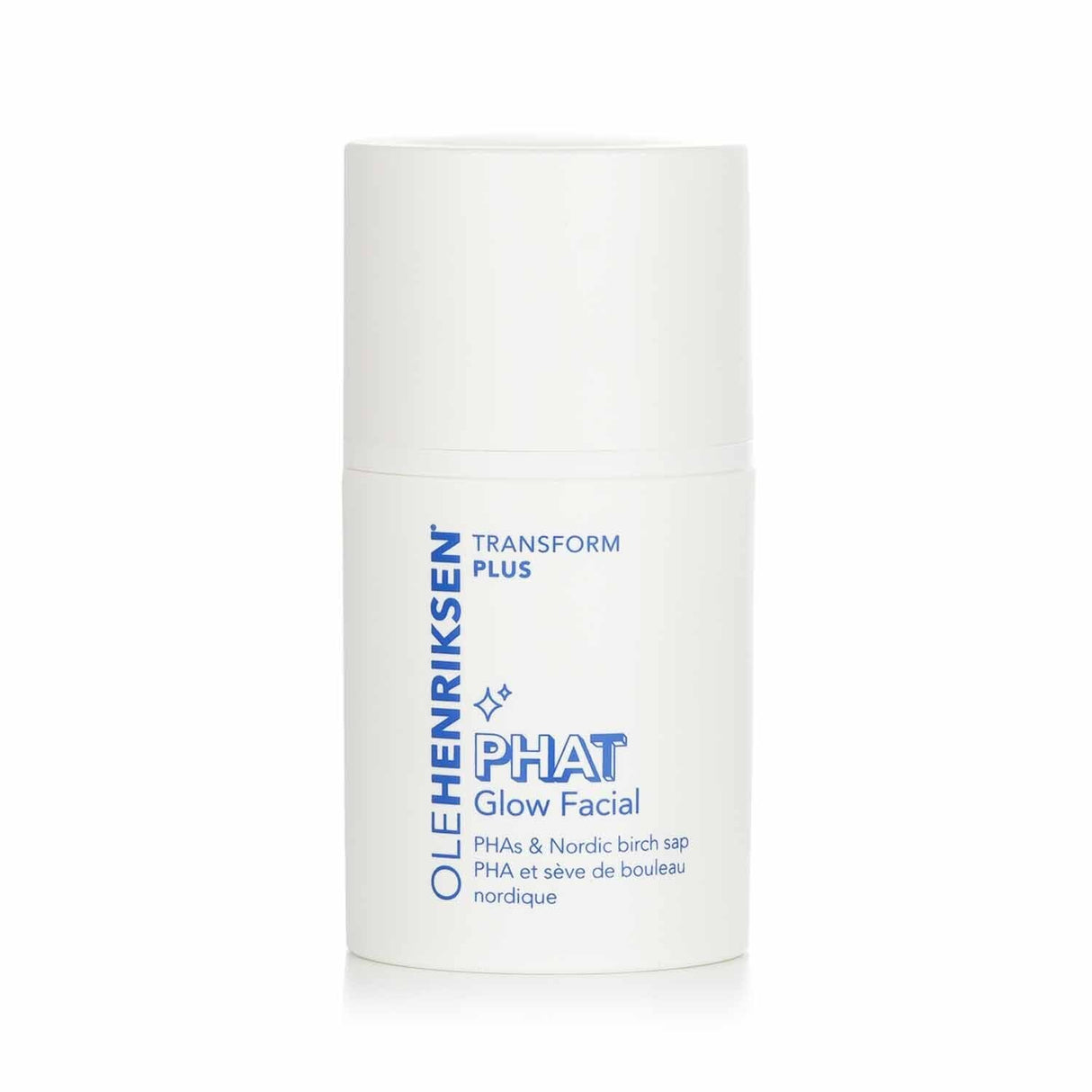 Ole Henriksen Transform Plus PHAT Glow Facial in 50ml tube, featuring gentle PHAs and pink clay for radiant, even skin.