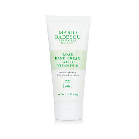 Luxurious Mario Badescu Hand Cream with Vitamin E in rose fragrance, providing intense hydration and a lightweight, nourishing feel.