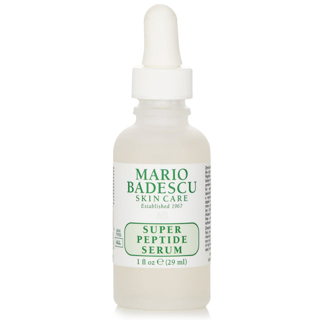 Lightweight Mario Badescu Super Peptide Serum, enriched with peptides for youthful, hydrated, and radiant skin.