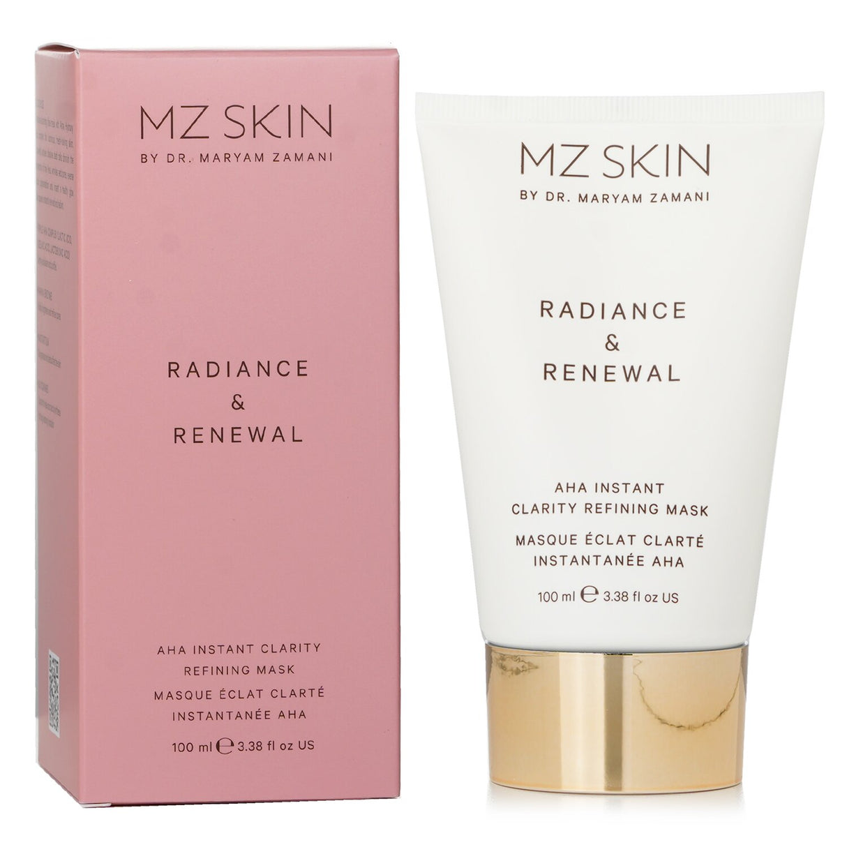 MZ Skin AHA Refining Mask in a 100ml tube, designed to exfoliate, brighten, and rejuvenate tired skin for a radiant glow.