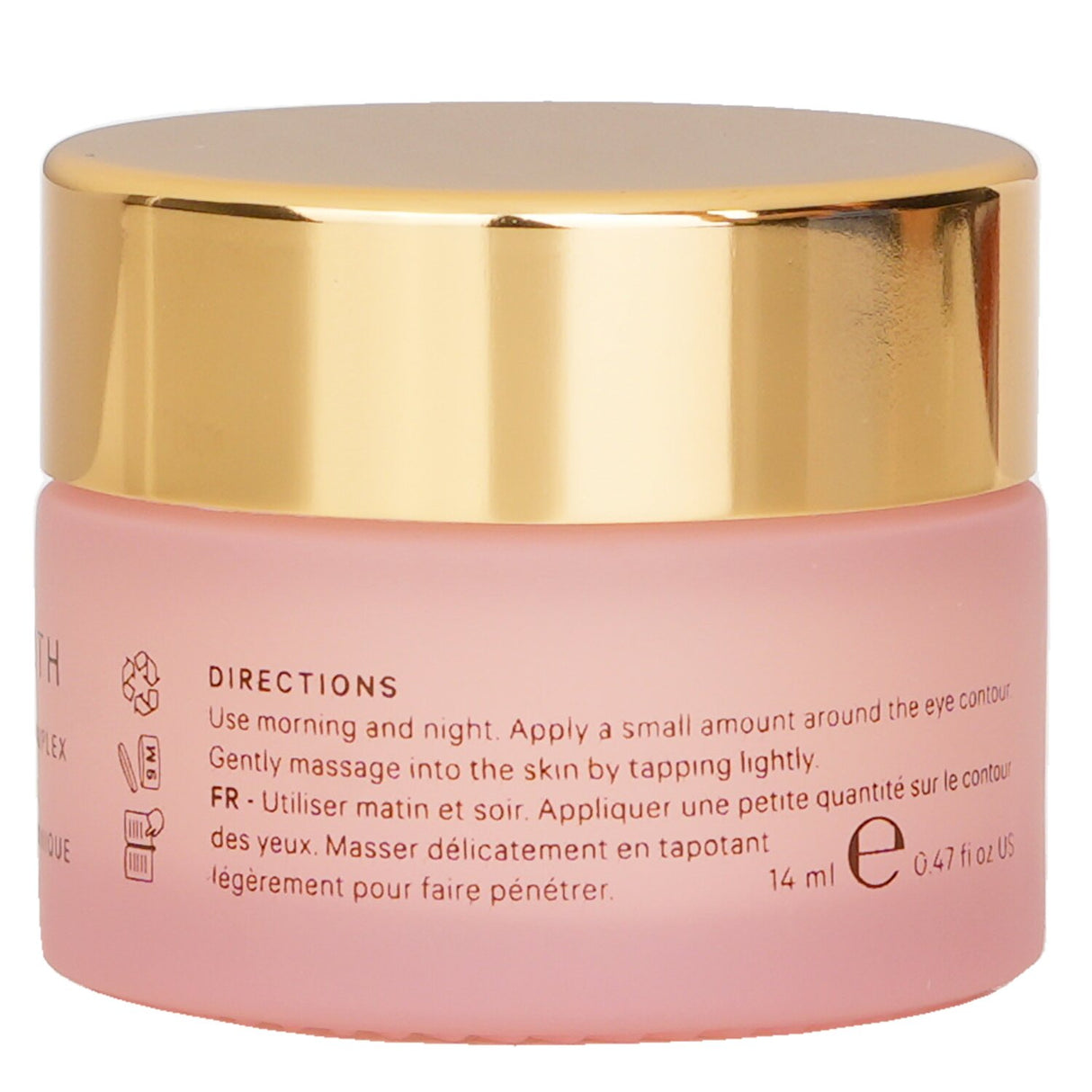 Vegan eye cream with tri-peptides, hyaluronic acid, and Albizia bark extract for brightening and hydrating the eye area.