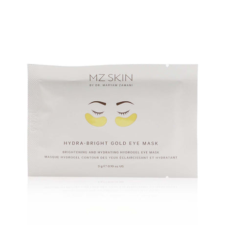 Hydra-Bright Gold Eye Mask pack featuring Nano Gold particles for radiance and deep hydration to revitalize tired eyes.