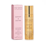 MZ Skin Depuff & Define Contouring Eye Rescue cream in a 15ml tube, targeting puffiness, dark circles, and wrinkles for youthful eyes.