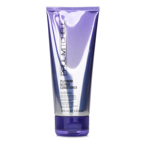 Purple conditioner for blonde hair, cools brassiness, adds hydration, and features a refreshing cucumber melon scent.