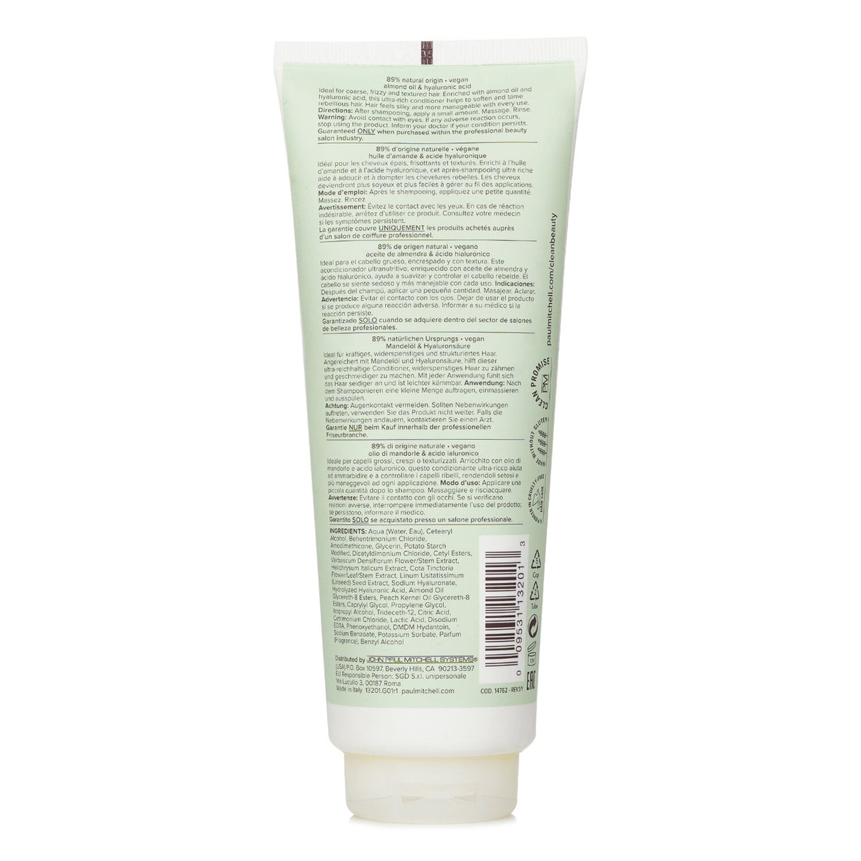 Paul Mitchell Clean Beauty Anti-Frizz Conditioner in 250ml, a vegan formula for smooth, manageable hair with a floral scent.