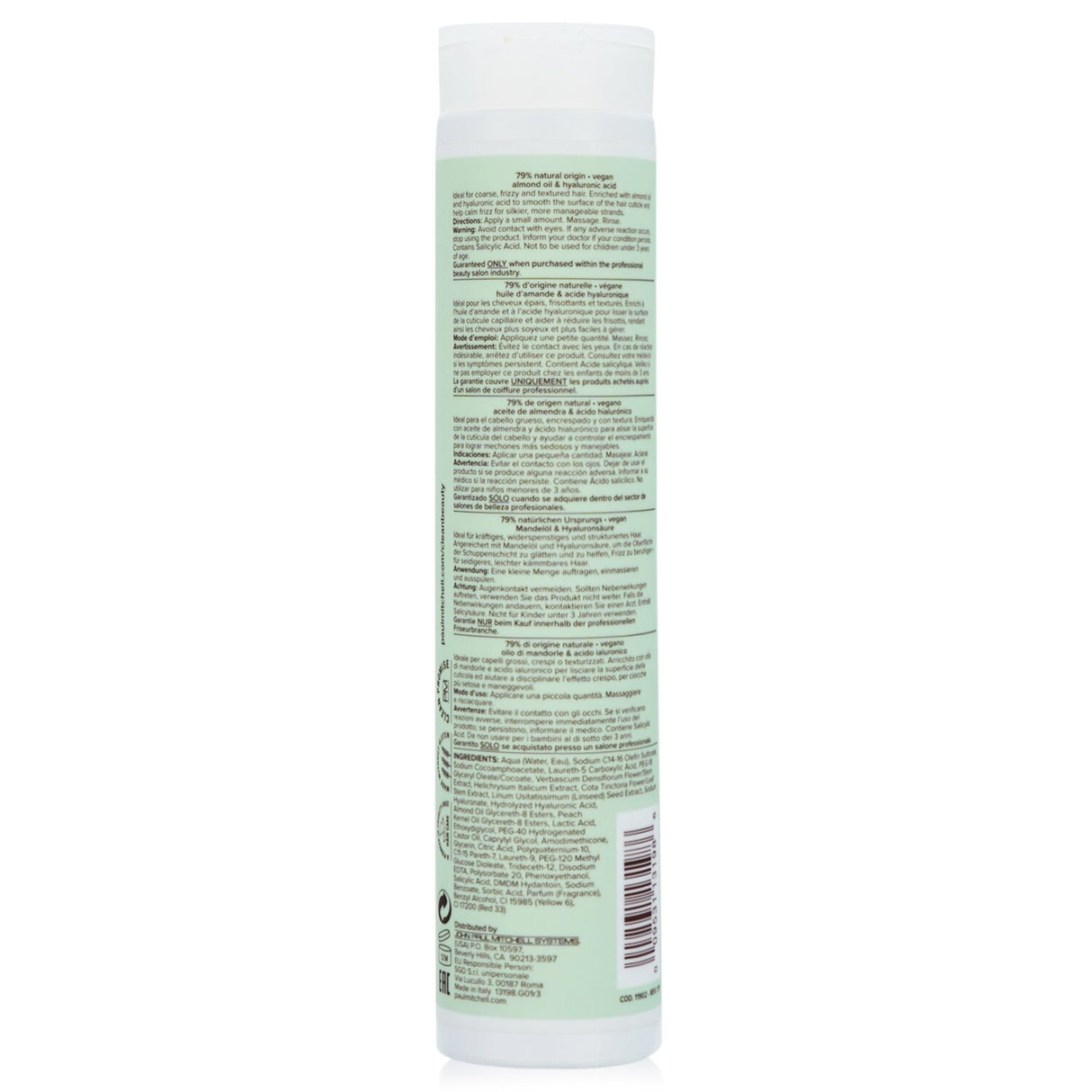 Paul Mitchell Clean Beauty Anti-Frizz Shampoo in 250ml, sulfate-free with natural ingredients, smooths frizz and enhances manageability.