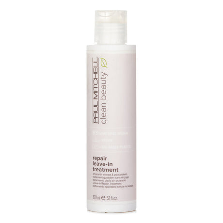 Award-winning Paul Mitchell Clean Beauty Repair Leave-In Treatment for damaged hair, featuring vegan ingredients and a floral musk scent.