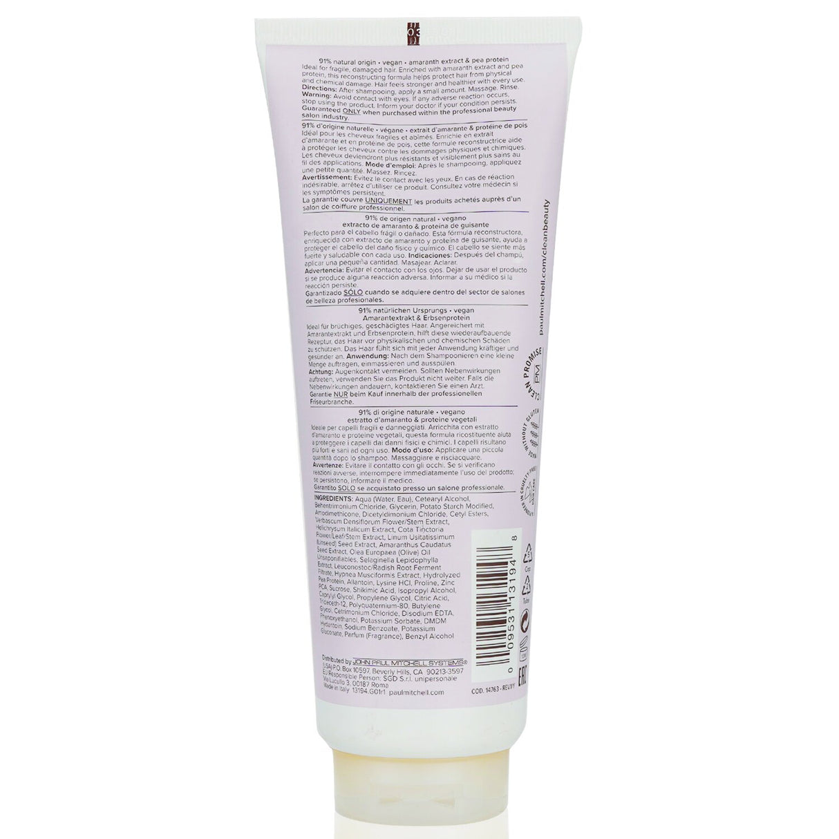 Paul Mitchell Clean Beauty Repair Conditioner 250ml, a vegan, sulfate-free formula for strengthening and hydrating damaged hair.