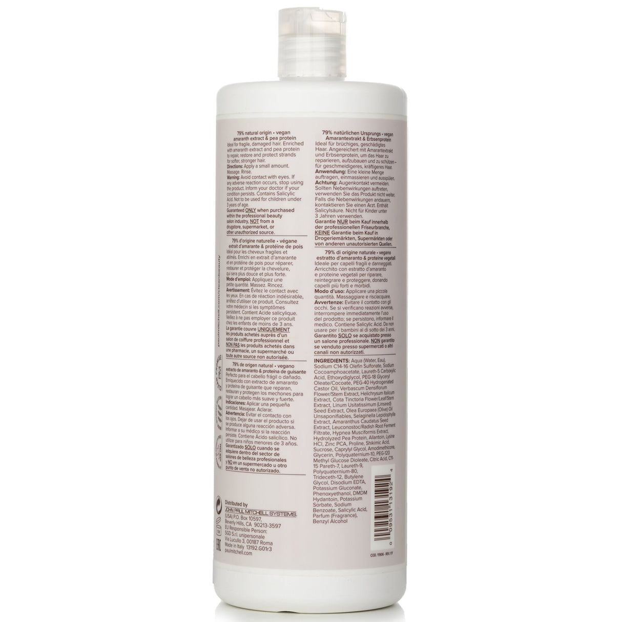 Paul Mitchell Clean Beauty Repair Shampoo 1000ml, eco-friendly, sulfate-free, restores strength to damaged hair with floral musk scent.