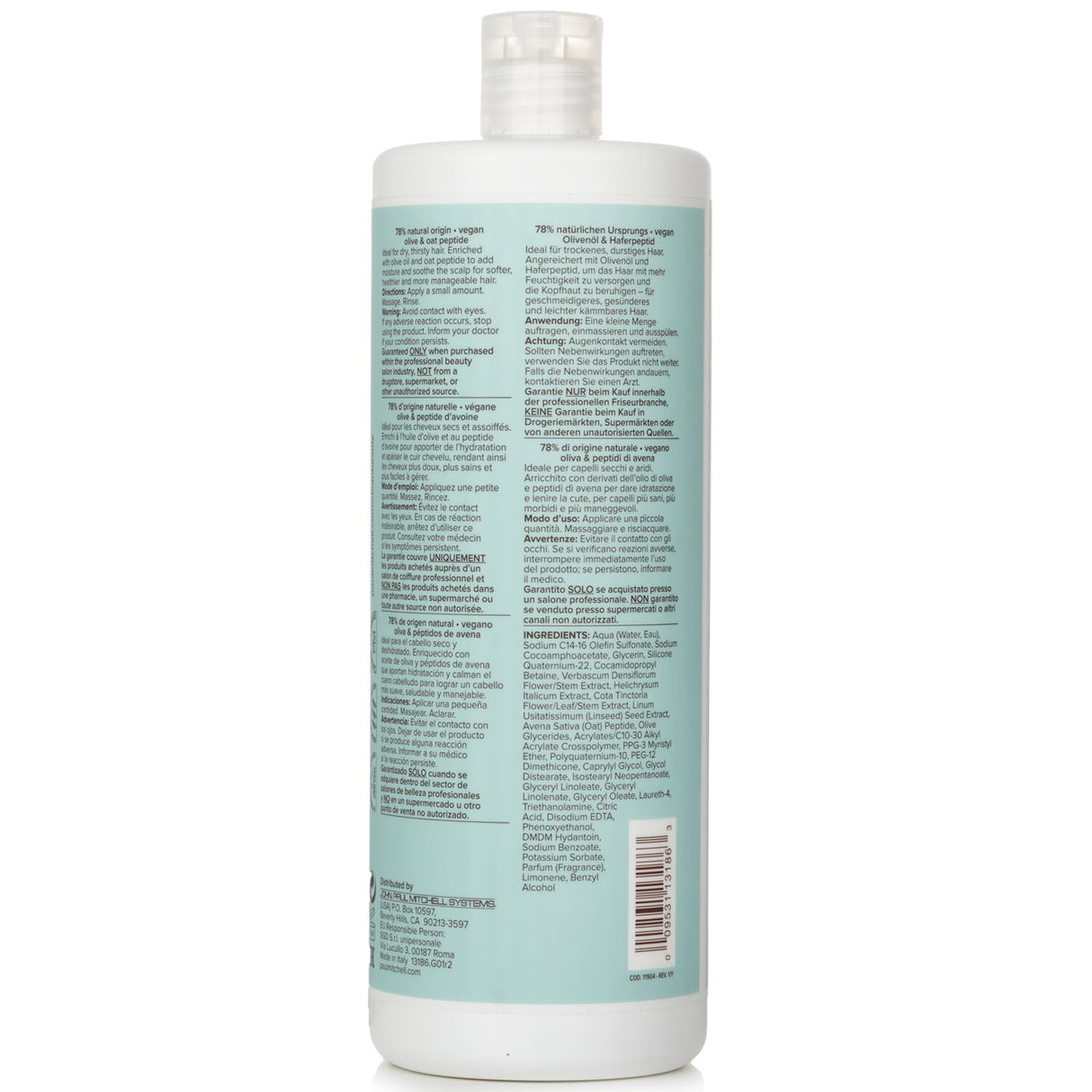 Paul Mitchell Clean Beauty Hydrate Shampoo 1000ml, a vegan, sulfate-free formula enriched with olive oil for dry hair nourishment.