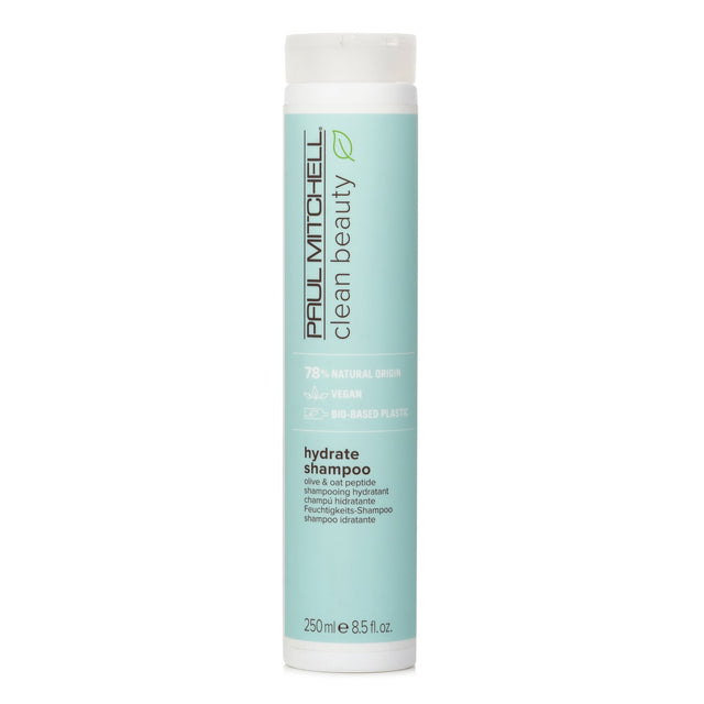 Paul Mitchell Clean Beauty Hydrate Shampoo, a 250ml vegan formula for soft, moisturized, and healthy-looking hair.