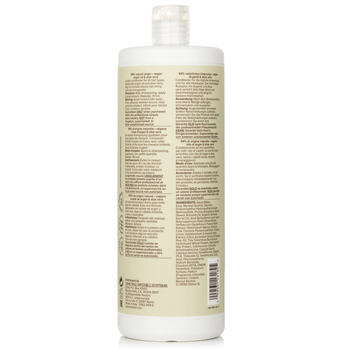 Paul Mitchell Clean Beauty Everyday Conditioner in a 1000ml bottle, featuring argan oil and aloe vera for soft, manageable hair.