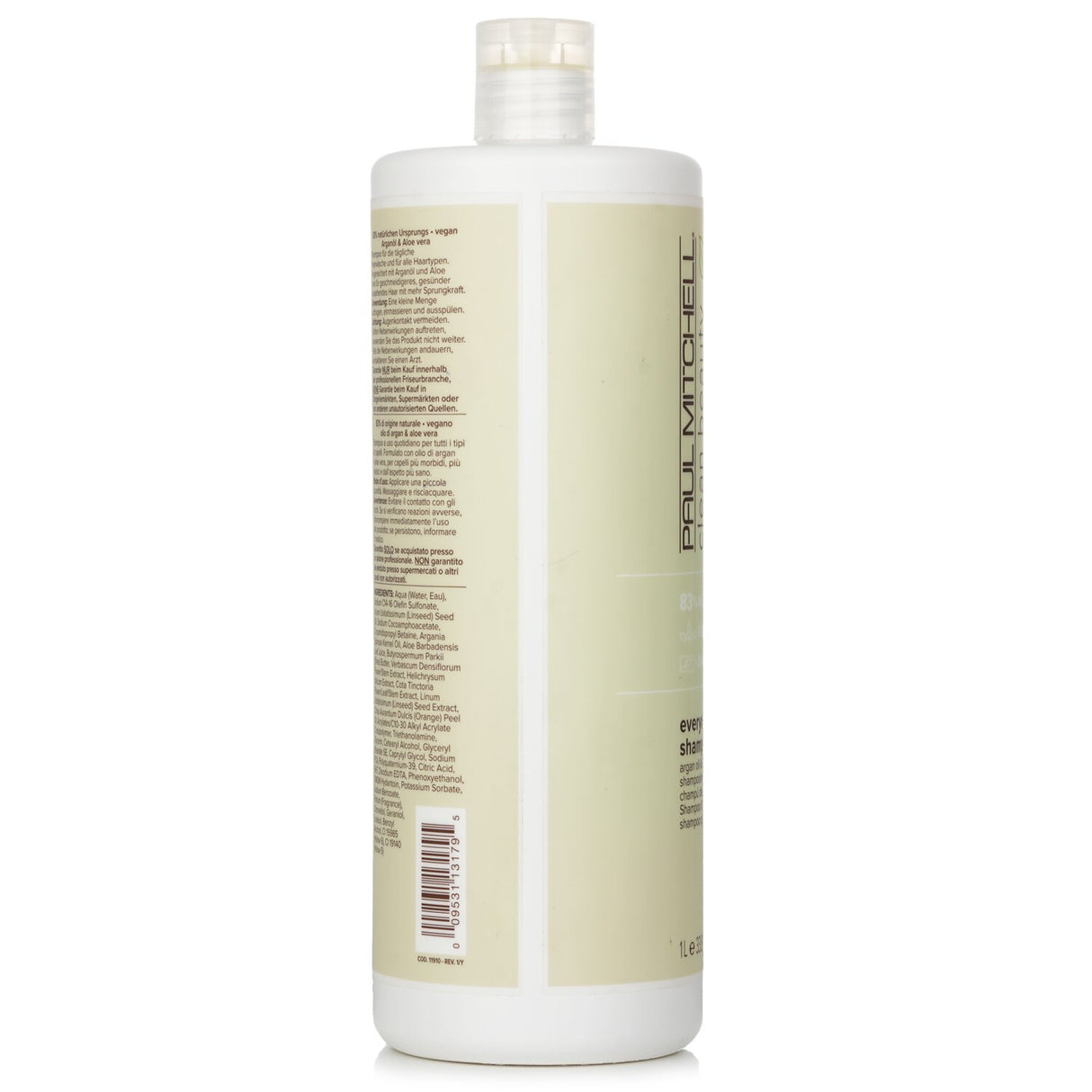 Paul Mitchell Clean Beauty Everyday Shampoo 1000ml: sulfate-free, vegan formula with argan oil, aloe vera, and uplifting eucalyptus scent.