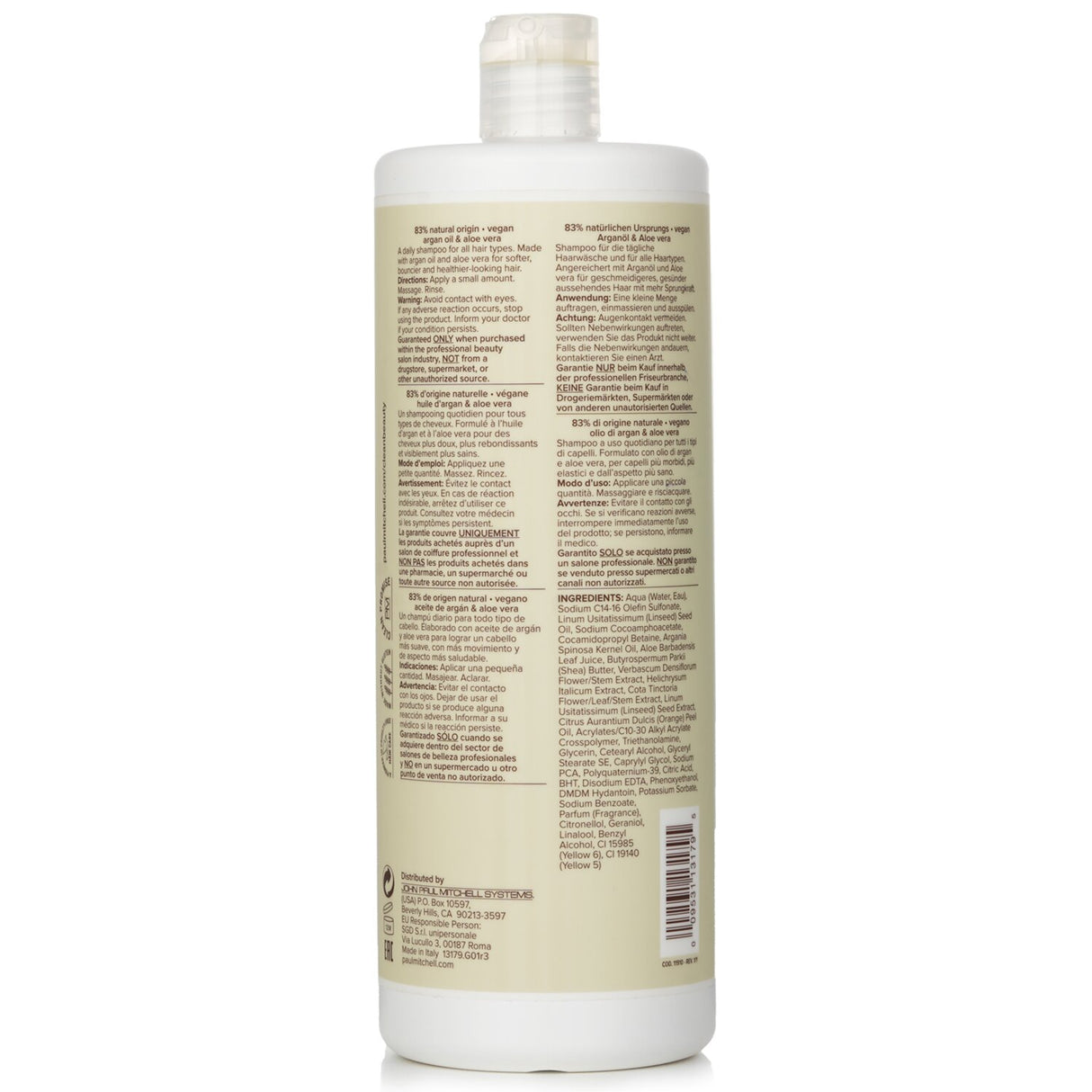 Paul Mitchell Clean Beauty Everyday Shampoo 1000ml, sulfate-free, vegan, with argan oil and eucalyptus scent for all hair types.