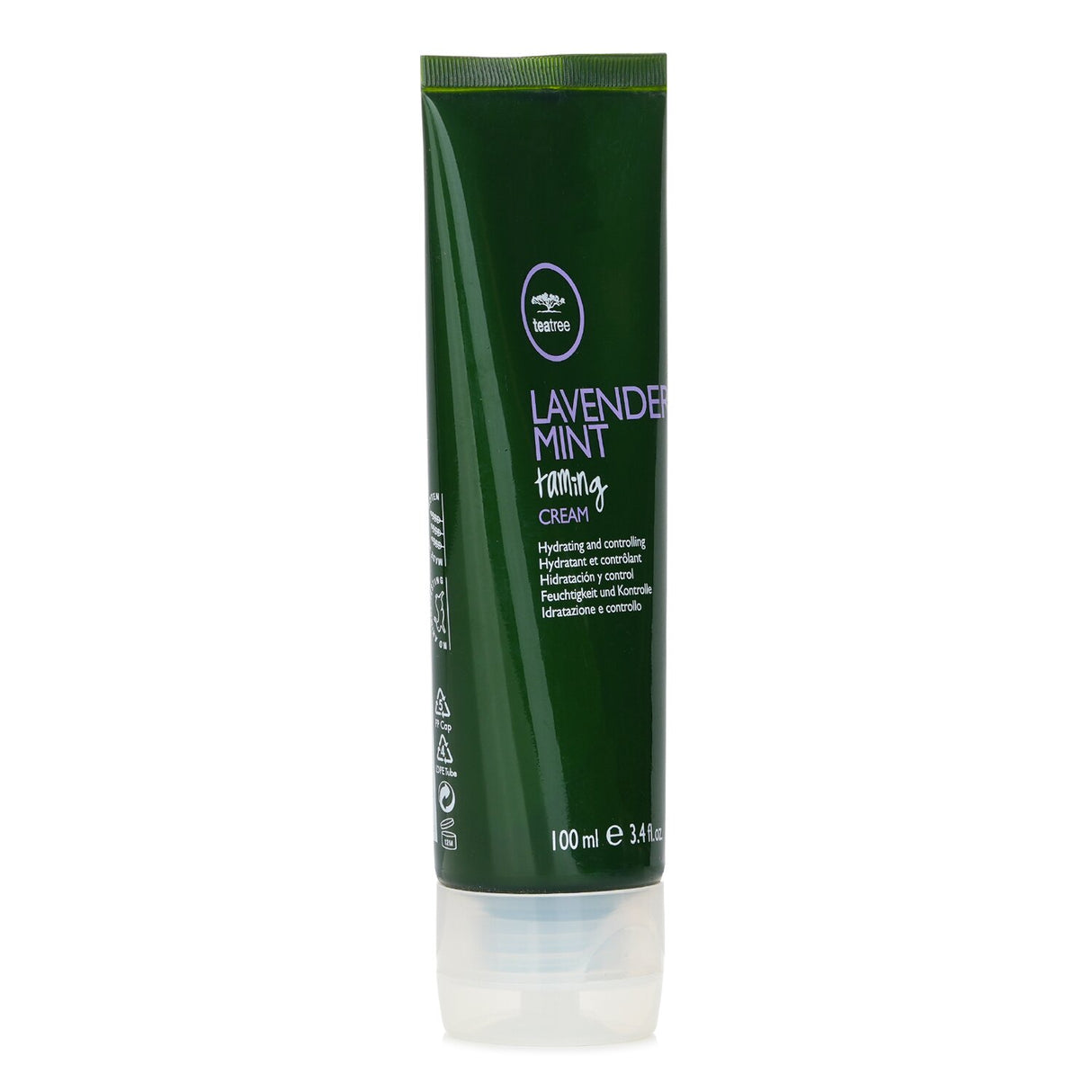 Paul Mitchell Tea Tree Lavender Mint Taming Cream in a 100ml tube; nourishes curls, fights frizz, and offers a calming scent.