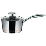 Innovative SCANPAN Axis 18cm saucepan with copper core, tempered glass lid, and ergonomic handle for precision cooking.