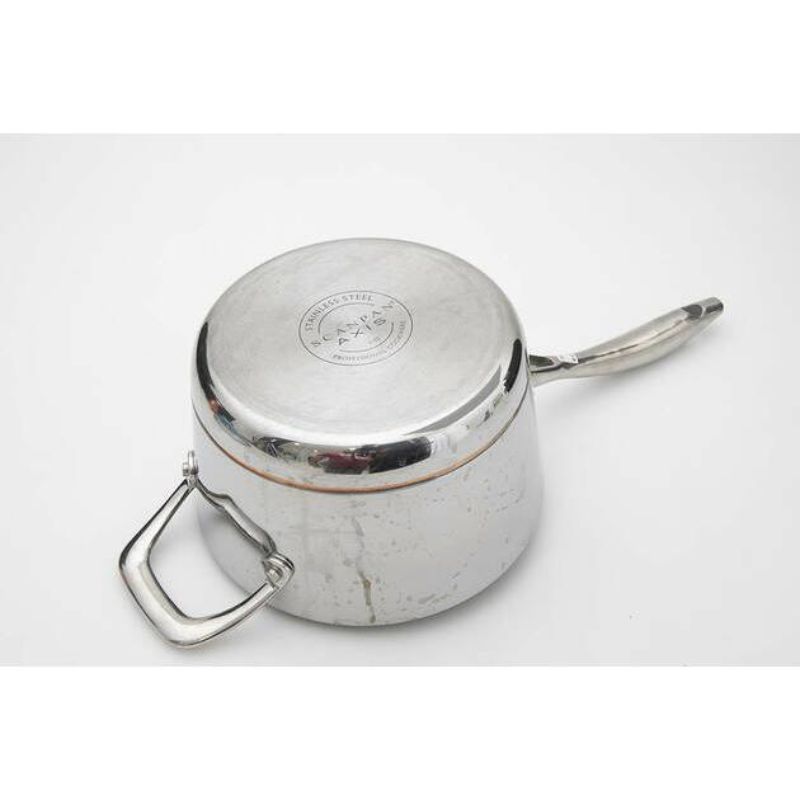 Scanpan Axis 20cm/3.5L saucepan featuring a copper core, sealed edges, and a glass lid for versatile cooking.